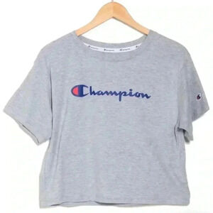 NWT Champion Cropped Logo tee shirt Oxford Gray XS